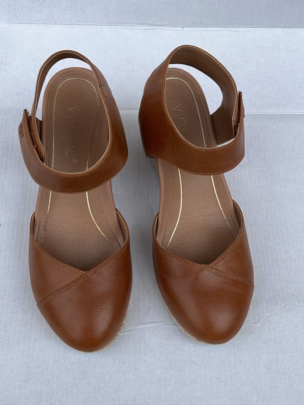 Vionic Women's Loika Brown Leather Espadrille Wedge Sandal Sz 7 M